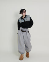 Femme Flower Pattern Quilted Fleece Long Sleeve T-Shirt (Button Detail)