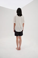 Linen crinkle half shirt, Ivory