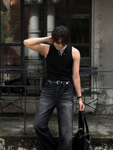 LMN Off-Layered Muscle Fit Henley Neck Tank Top (4 colors)