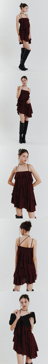 ELLA FRILL DRESS wine