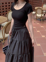 Rustic Pure Frill Slit Maxi Long Skirt (2 colors)