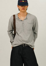 MR Slub Button Henley Long Sleeve T