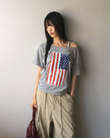 ヴィンテージアメリカンフラグペイントワンショルダーTシャツ