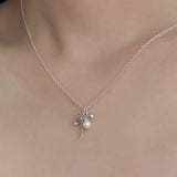 シルバー925 リボン＆パール ネックレス
