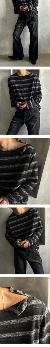 [F/W] Tartan stripe button knit sleeves(2color)