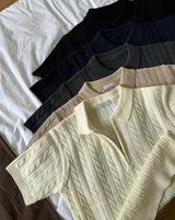 LMN Chief Cable Half Zip-Up Short Sleeve Knitwear (5 colors)
