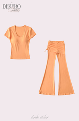 Liiv short-sleeve cap training shirring pants set (REGULAR PANTS)