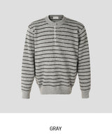 Clo Hairy Stripe Henley Neck Knit