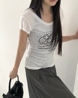Dien lettering printed button short sleeve T-Shirt