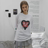 オーバーサイズ ヒップホップ ダンススタジオ ハートグラフィック 半袖Tシャツ_WHITE