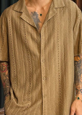 Loose-fitting ethnic punched collar knit shirt 3COLOR