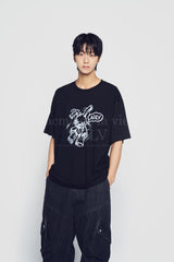 24FW HANDSKETCH RABBIT SHORT SLEEVE T-SHIRT BLACK