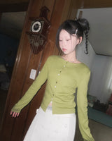 (4color) Flower Button Slim Cardigan