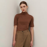 HALF TURTLE-NECK T SHIRT BROWN