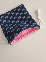 denim ribbon string pouch - deep blue M