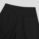 A-line Curved Wide Cotton Pants 3COLOR