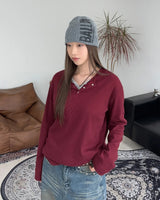DN Henley Neck Waffle Long Sleeve T-shirt