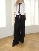 Pintuck Belted Wide Slacks