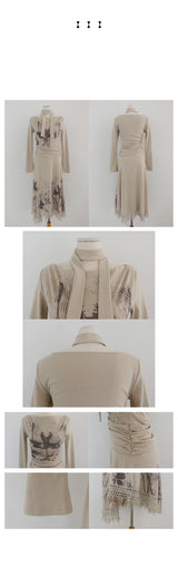 MORI FRINGE DRESS WITH TIE MUFFLER SET