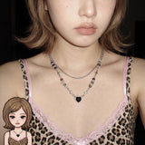 Black Heart Stone Mix Daily Fashion Necklace