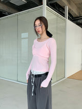 ダブルレイヤーカラーVネック長袖Tシャツ