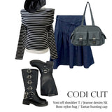 Six buckle belt long worker leather boots