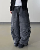 Skull Dart Wide Cargo Denim Pants
