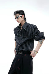 Striped Sequin Embroidered Linen Shirt