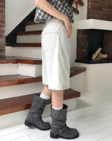 Two-Buckle Shirred Biker Boots