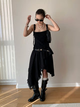 Unbalanced Square Sleeveless Slimming Frill Dress