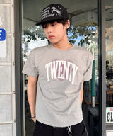 Untitled Crack Heart Applique Crop Short Sleeve Gray