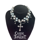 Large pearl cross pendant necklace