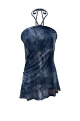 POCKET PRINTING HALTERNECK DRESS / BLUE