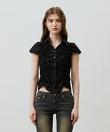 SYLPH SHIRRING SHIRT / BLACK