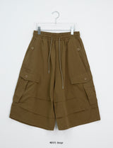 [unisex] Woven Button Pintuck Bermuda Wide Banding Pants