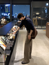 Look & P ヘンリーネックボタンケーブルオーバーフィットニット