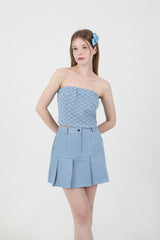 Denim Ribbon Crop Top Light Blue