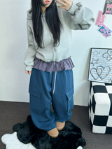 フリースピカブルー❤ベーシックワイドカーゴバルーンロングパンツ💚💙🖤🩶🤍5カラー