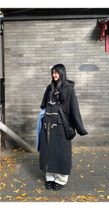 wool charcoal quilting toggle hooded long coat
