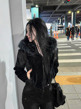 26SS★ メイドルーティンベルベットファーフードジップアップセット