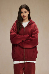 Vintage Spray-Dyed Zip Up Hoodie - Red 