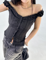 フリルレースブラウススリーブレス 🤍🖤