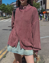 Belleun Line Dyeing Washing Knit Zip Up
