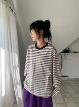 [unisex] ケイデンス オーバーフィット ストライプ カラーマッチング ロングスリーブ Tシャツ
