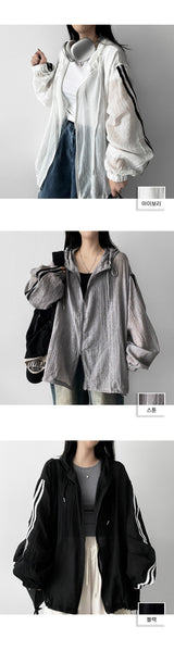Naad Gauze Wang Boxy Two-Line Track String Hooded Zip-Up Jumper