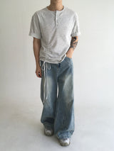 rope henley neck short sleeve(2colors)