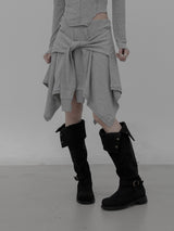 Knotted Unbalanced Sweat Midi Skirt