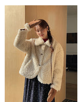 Cozy Flip-collar Fleece Short Jacket (Mitten Set)