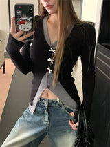 Bow Burton Layered Slit Long Sleeve Knitwear