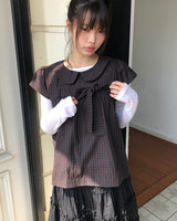 Lupek リボンチェックショートスリーブブラウス